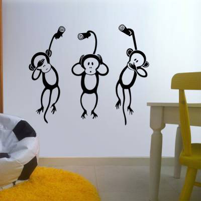 Adesivo de Parede Macaquinho Cego Surdo e Mudo