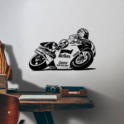 Adesivo De Parede Motoqueiro Com Moto De Corrida