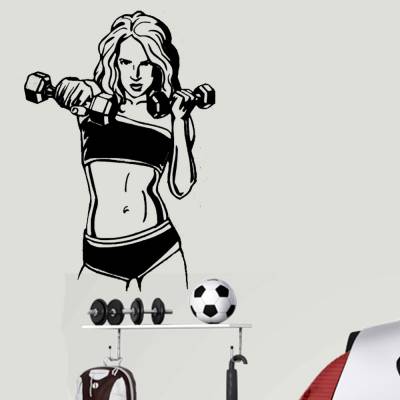 Adesivo De Parede Mulher Treinando Com Pesinhos