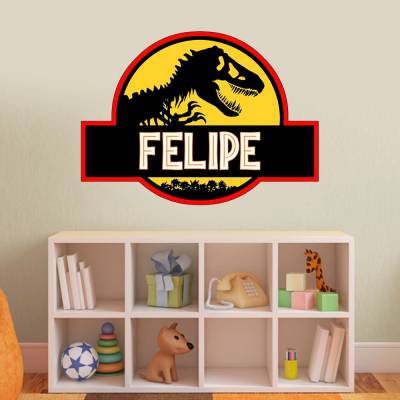 Adesivo de Parede Mundo dos Dinossauros Com Nome Personalizado