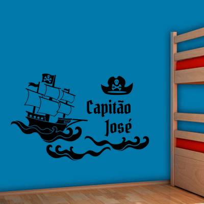 Adesivo De Parede Navio Pirata Com Nome Personalizado