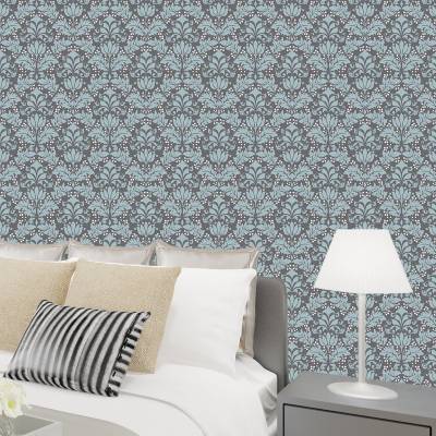 Papel De Parede Adesivo Floral Cinza