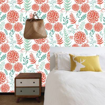 Papel De Parede Adesivo Floral Vermelho E Verde