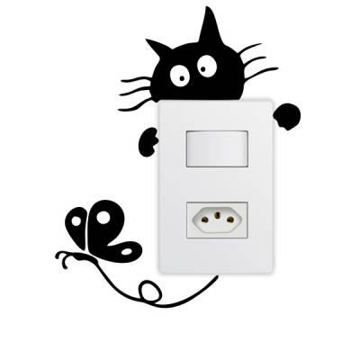 Adesivo de Parede para Interruptor Gatinho e Borboleta