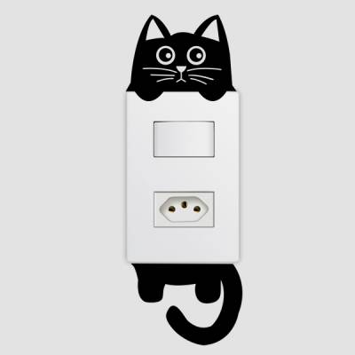Adesivo de Parede para Interruptor Gatinho Gordinho