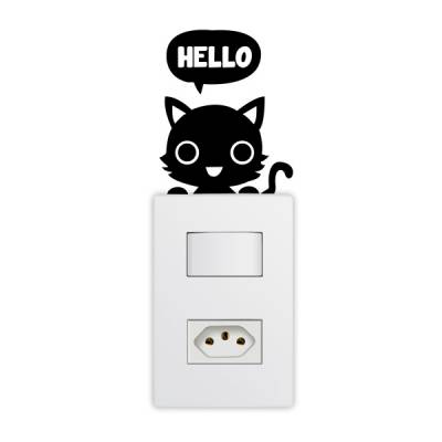 Adesivo de Parede para Interruptor Gatinho Hello