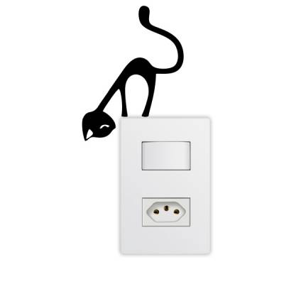 Adesivo de Parede para Interruptor Gatinho Olhando para Baixo