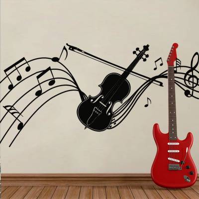 Adesivo De Parede Partitura Com Violino
