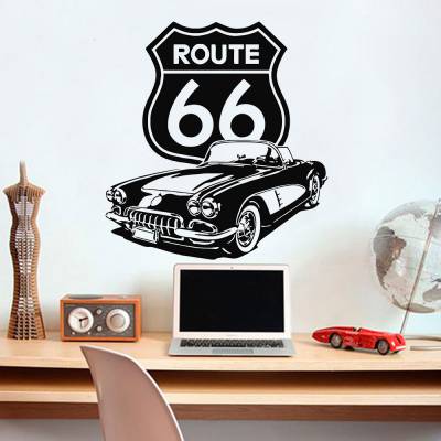 Adesivo De Parede Placa Rota 66 Com Carro