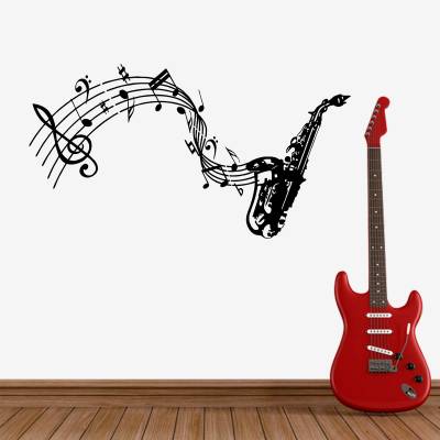 Adesivo de Parede Saxofone Com Notas Musicais