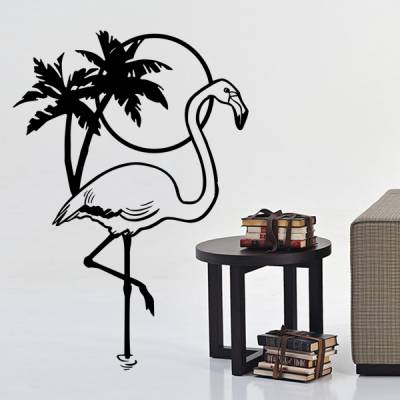 Adesivo de Parede Flamingo Coqueiro e Pôr do Sol