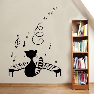 Adesivo De Parede Animais Gato Cantando