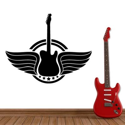 Adesivo de Parede Musical Guitarra Com Asas