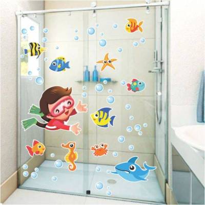 Adesivo decorativo para banheiro fundo do mar com menino