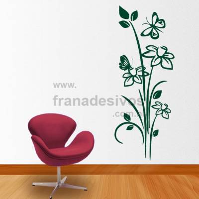 Adesivo Decorativo de Parede Floral Modelo 13 (flores e borboletas)