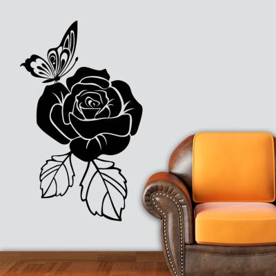 Adesivo de Parede Rosa Com Borboleta