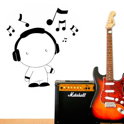 Adesivo de Parede Infantil Menino Escutando Música