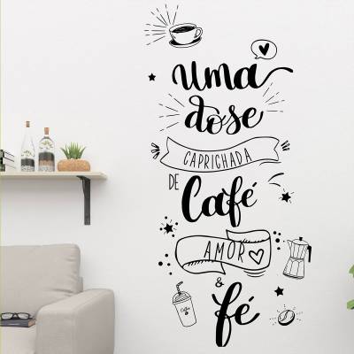Adesivo de Parede Frase Uma Dose Capricha de Café Com Amor e Fé