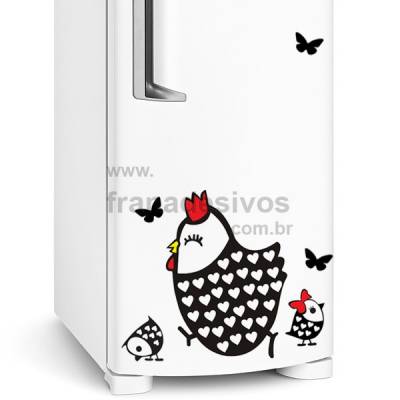Adesivo de Geladeira Galinha, pintinhos e borboletas