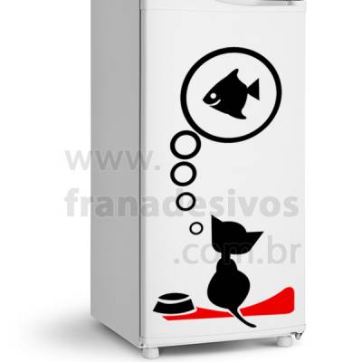 Adesivo de Geladeira Gato Pensando Em Peixe