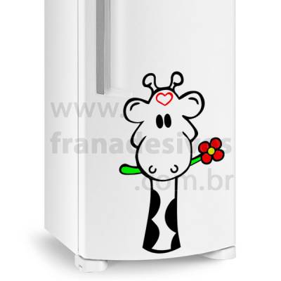 Adesivo de Geladeira Girafa / Girafinha com flor na boca