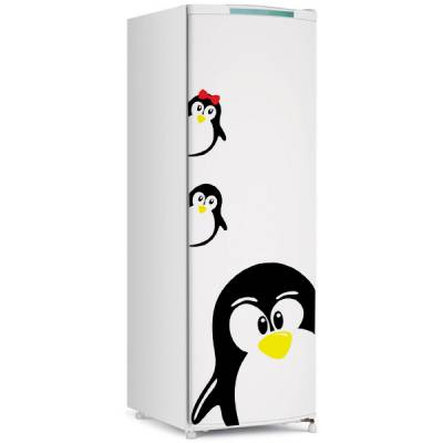 Adesivo de Geladeira Pinguim com dois filhotes