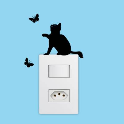 Adesivo de Parede para Interruptor Gatinho e Borboletas