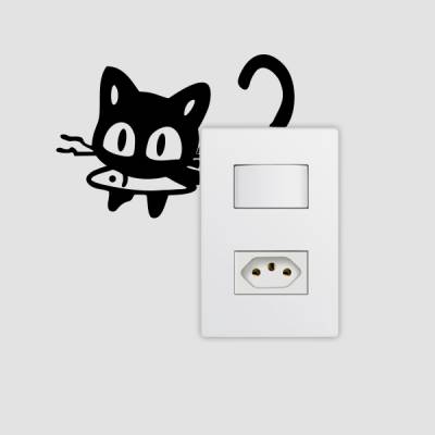 Adesivo de Parede para Interruptor Gatinho com Peixe