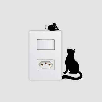 Adesivo de Parede para Interruptor Gatinho e Ratinho