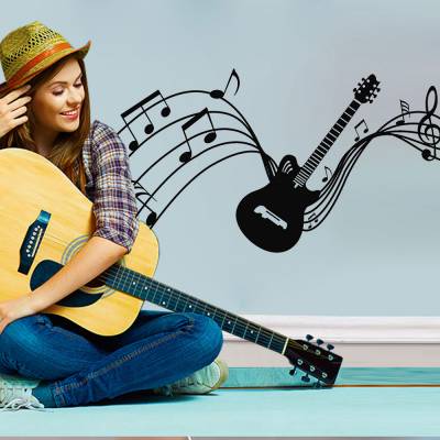 Adesivo De Parede Guitarra Com Partituras