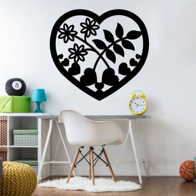 Adesivo de Parede Coração Flores E Pétalas