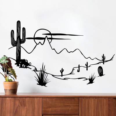 Adesivo De Parede Deserto Com Cactos