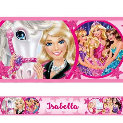Adesivo de Parede Faixa com Nome Barbie Princesas Rosa
