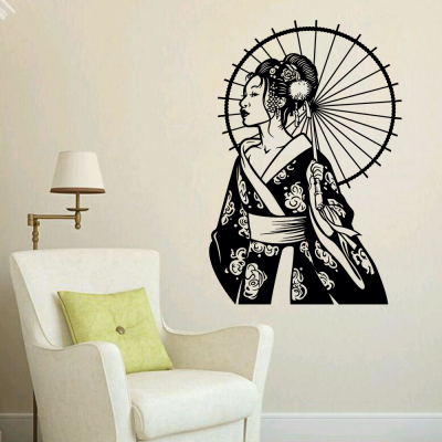 Adesivo De Parede Oriental Gueisha Com Guarda Chuva