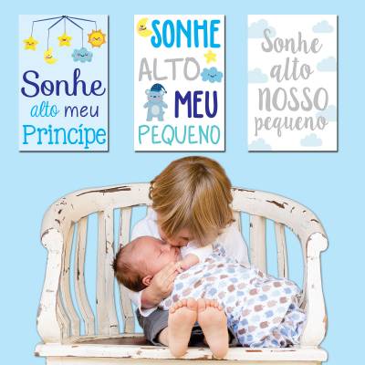 Placa Decorativa Infantil Sonhe Alto Meu Menino