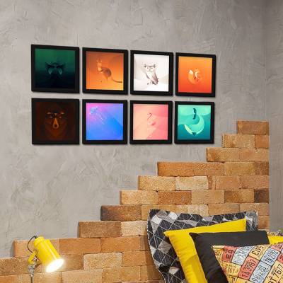 Kit com 8 quadros decorativos com moldura Animais Minimalistas 01