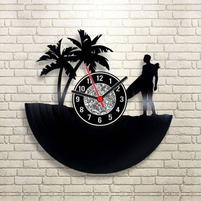 Relógio de Disco de Vinil Star Surfista e Coqueiros