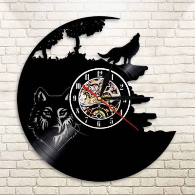 Relógio De Disco De Vinil Animais Lobo Uivando Para Lua